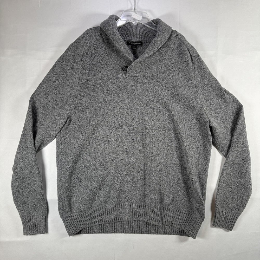 Banana Republic Sweater Mens XL Gray Shawl Collar Button Pullover Raglan Knit